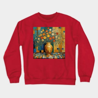 Colorful Abstract Flowers After Klimt in a Geometric Gold Vase Crewneck Sweatshirt